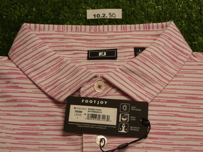 FootJoy Mens Modernist Geo Pique Polo Golf Shirt White/Magenta Large 35096
