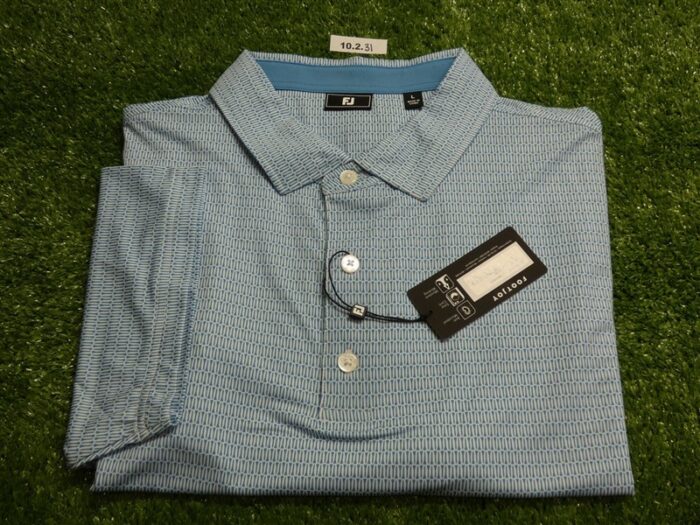 FootJoy Mens Tee Geo Lisle Polo Golf Shirt High Tide/White Large 35167