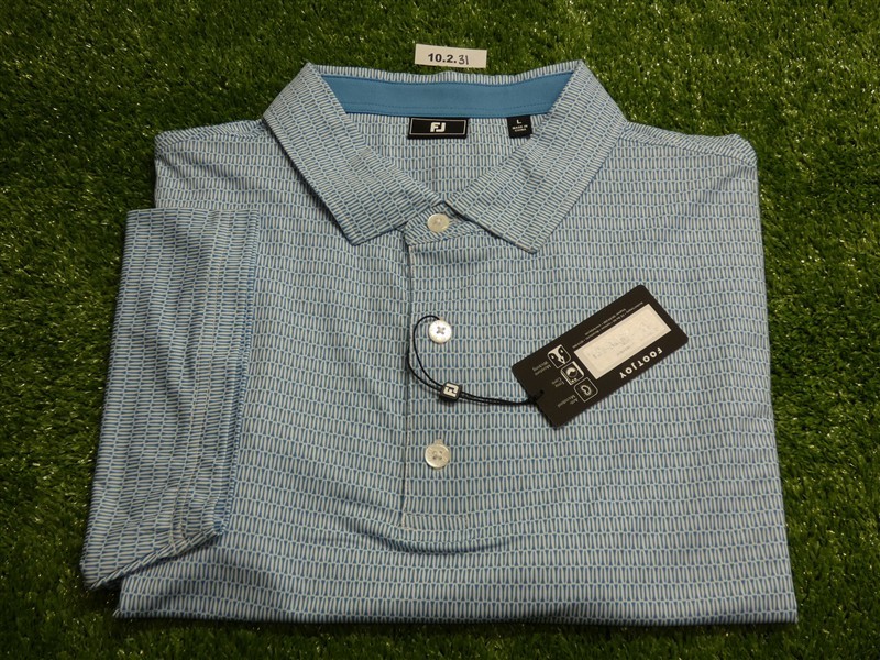 FootJoy Mens Tee Geo Lisle Polo Golf Shirt High Tide/White Large 35167