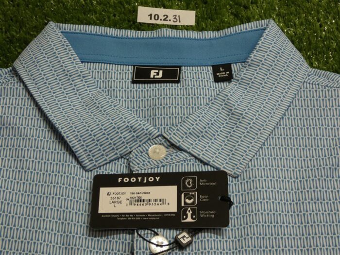 FootJoy Mens Tee Geo Lisle Polo Golf Shirt High Tide/White Large 35167