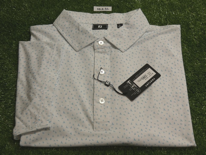 FootJoy Mens Bird Lisle Polo Golf Shirt White/Air Blue Large 35169