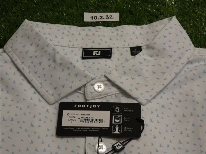 FootJoy Mens Bird Lisle Polo Golf Shirt White/Air Blue Large 35169
