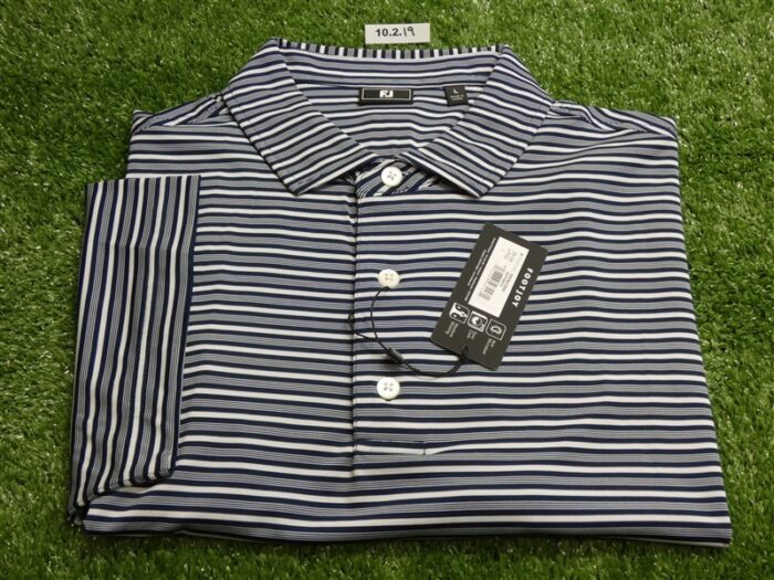 FootJoy Mens Shirting Stripe Lisle Polo Golf Shirt Navy/White Large 35128