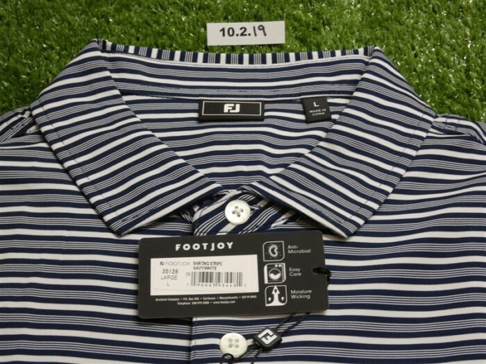 FootJoy Mens Shirting Stripe Lisle Polo Golf Shirt Navy/White Large 35128