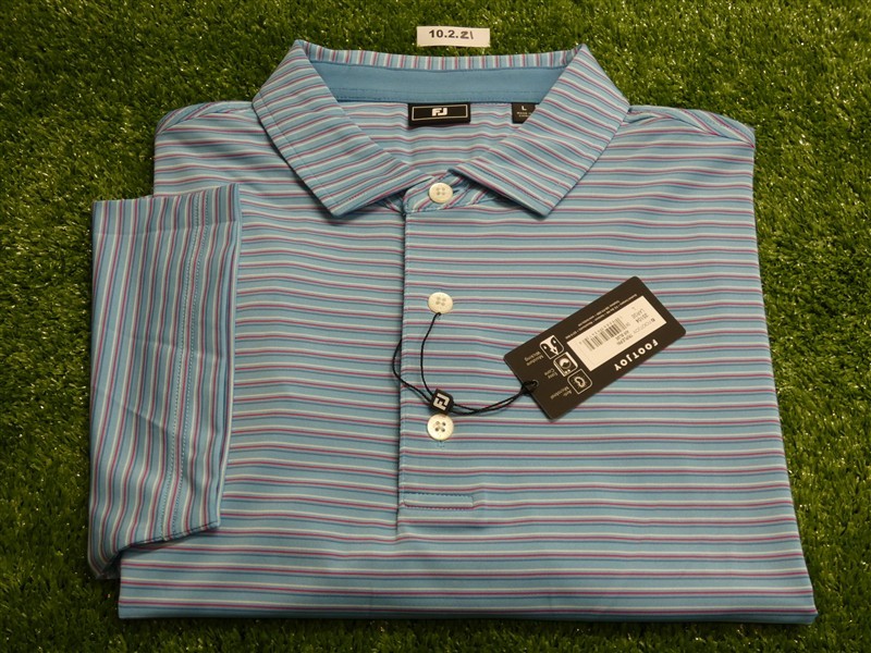 FootJoy Mens Triple Pin Lisle Polo Golf Shirt Air Blue Large 35104