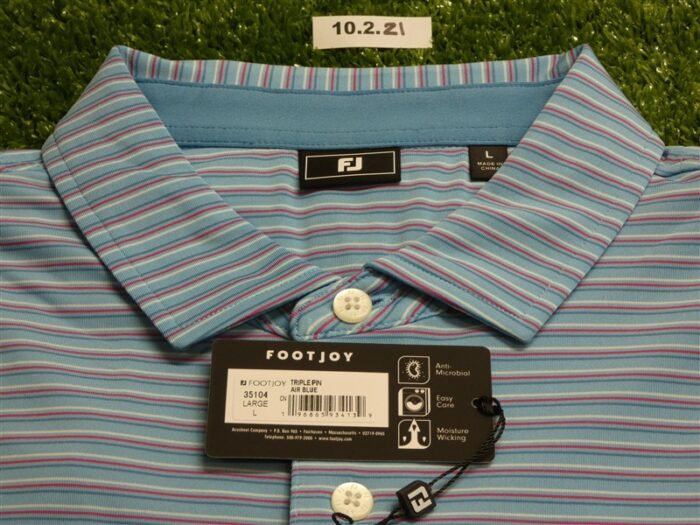 FootJoy Mens Triple Pin Lisle Polo Golf Shirt Air Blue Large 35104