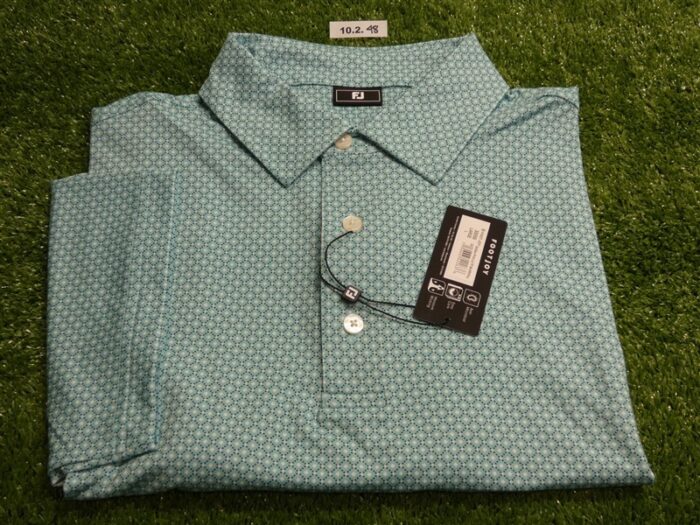 FootJoy Mens Dot Geo Lisle Polo Golf Shirt Mint/White/Navy Large 30056