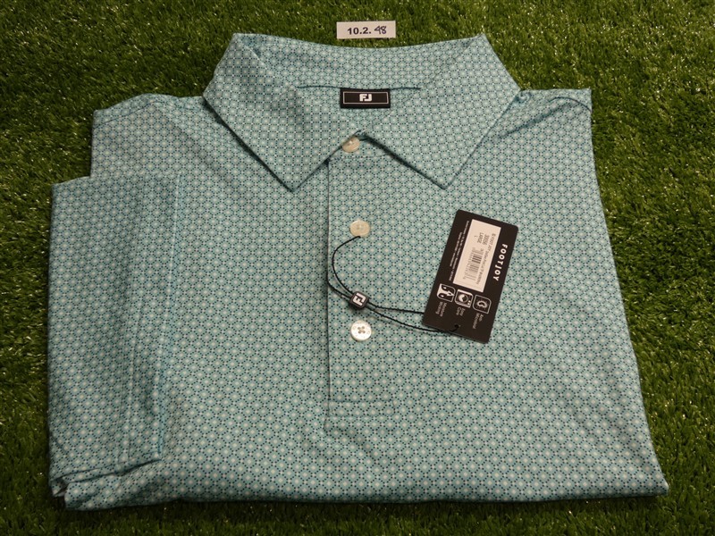 FootJoy Mens Dot Geo Lisle Polo Golf Shirt Mint/White/Navy Large 30056