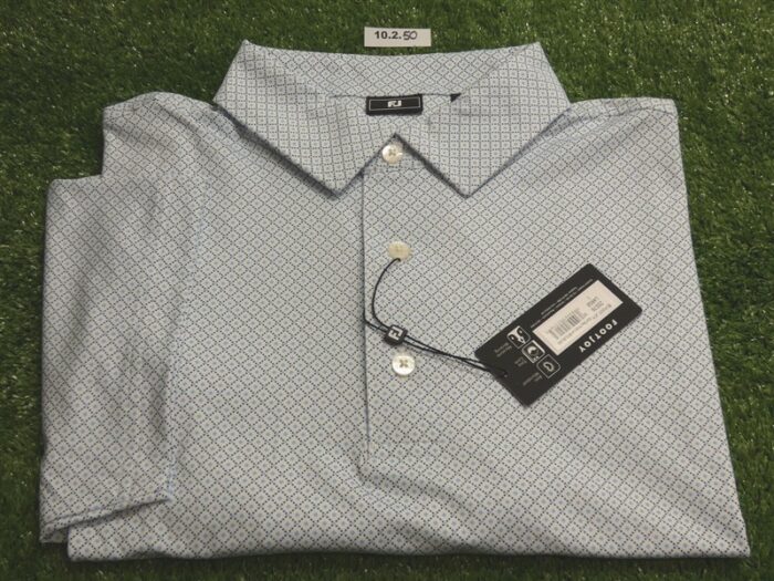 FootJoy Mens Dot Geo Lisle Polo Golf Shirt White/Blue/Navy Large 28576