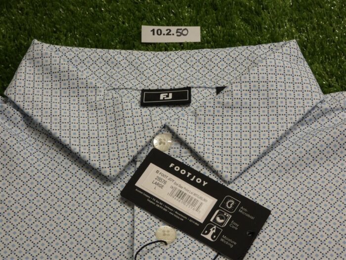 FootJoy Mens Dot Geo Lisle Polo Golf Shirt White/Blue/Navy Large 28576