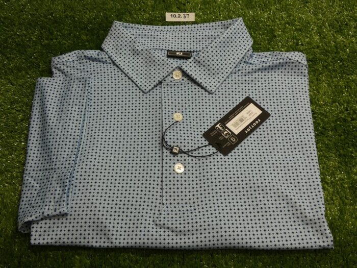 FootJoy Mens Dot Geo Lisle Polo Golf Shirt Sky/Navy/White Large 30454