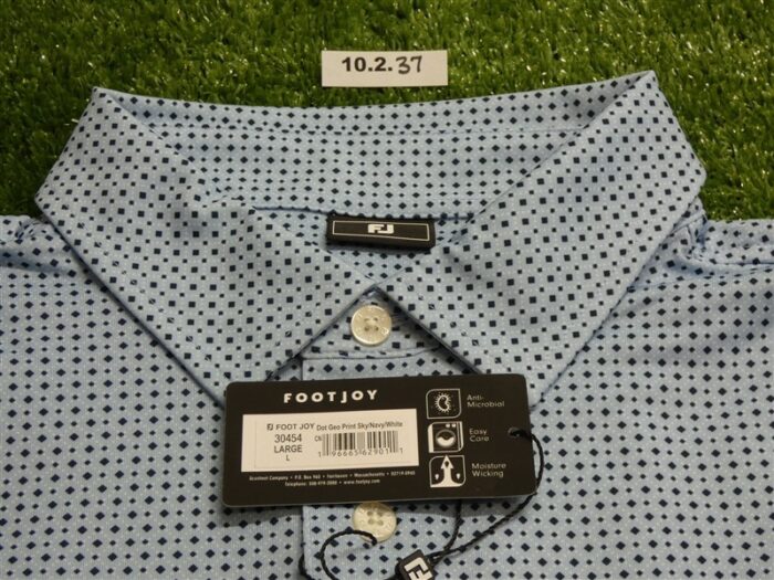 FootJoy Mens Dot Geo Lisle Polo Golf Shirt Sky/Navy/White Large 30454