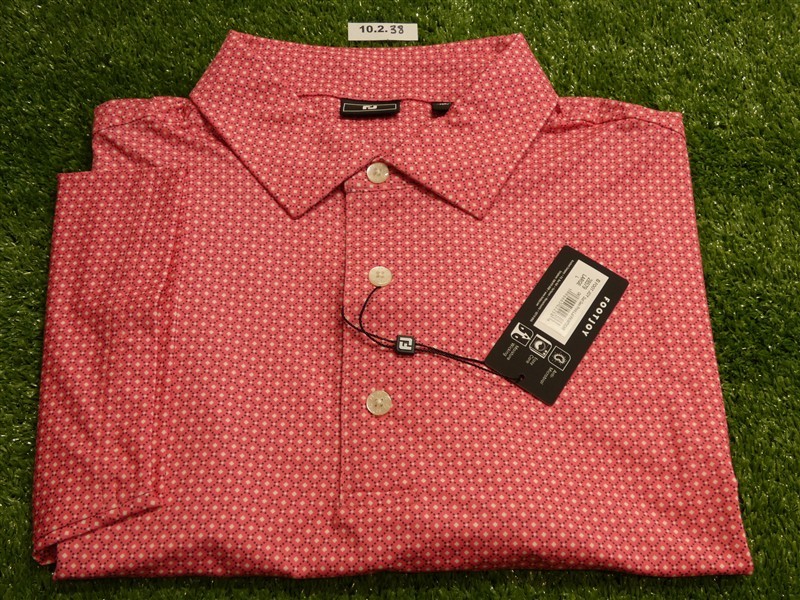 FootJoy Mens Dot Geo Lisle Polo Golf Shirt Pink/White/Charcoal Large 28579