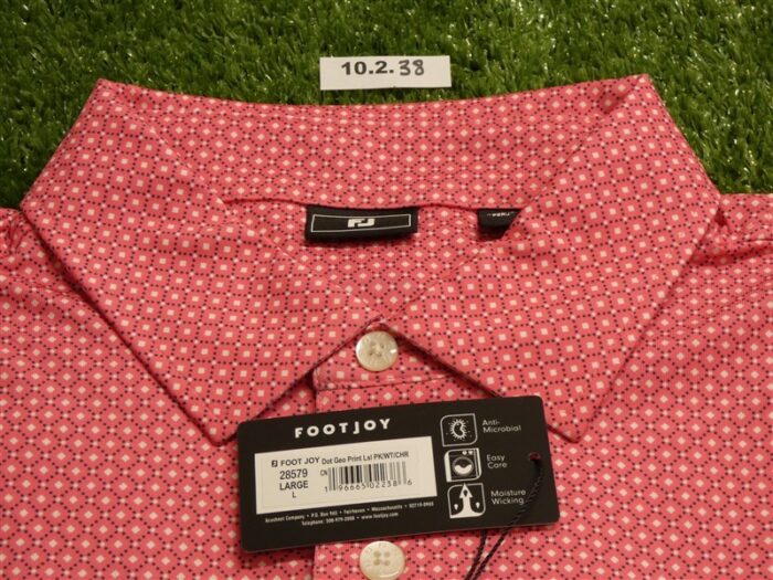 FootJoy Mens Dot Geo Lisle Polo Golf Shirt Pink/White/Charcoal Large 28579