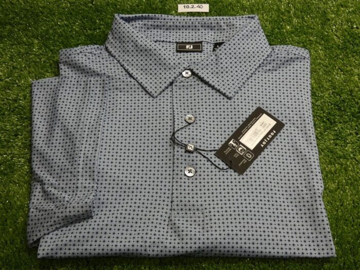 FootJoy Mens Dot Geo Lisle Polo Golf Shirt Blue Grey/Navy/White Large 33252