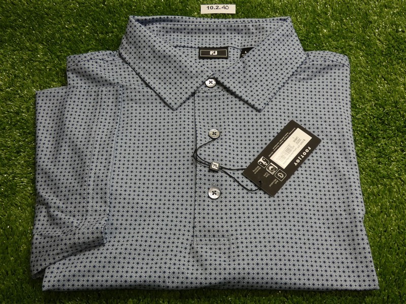 FootJoy Mens Dot Geo Lisle Polo Golf Shirt Blue Grey/Navy/White Large 33252