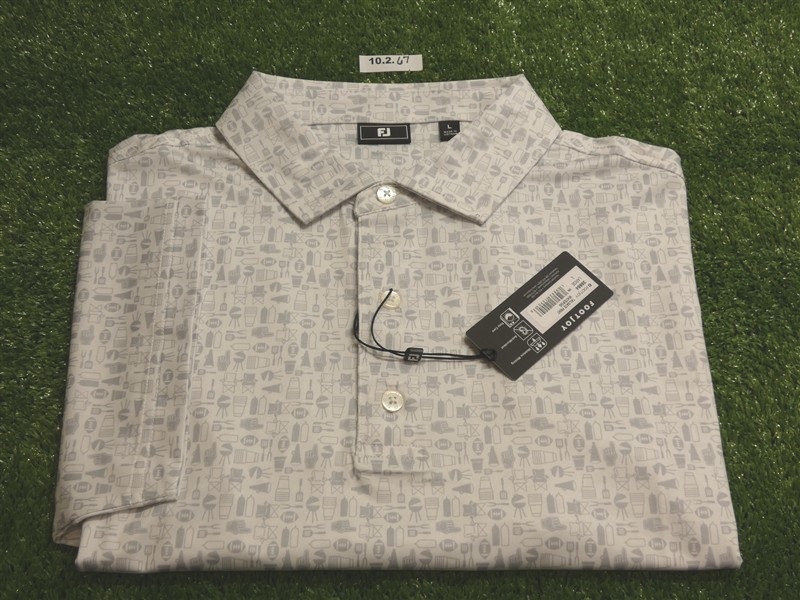 FootJoy Mens Tailgate Lisle Polo Golf Shirt White/Fog Large 38884