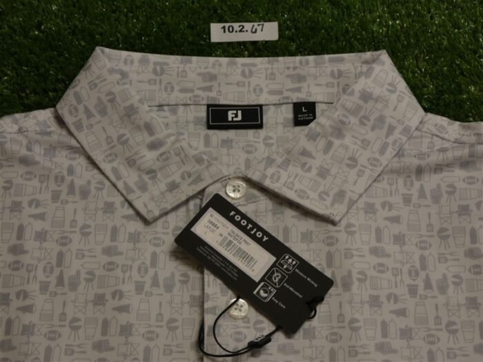 FootJoy Mens Tailgate Lisle Polo Golf Shirt White/Fog Large 38884
