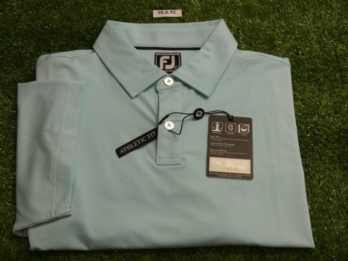 FootJoy Mens Athletic Fit Solid Lisle Polo Golf Shirt Sea Glass Blue Large 29690