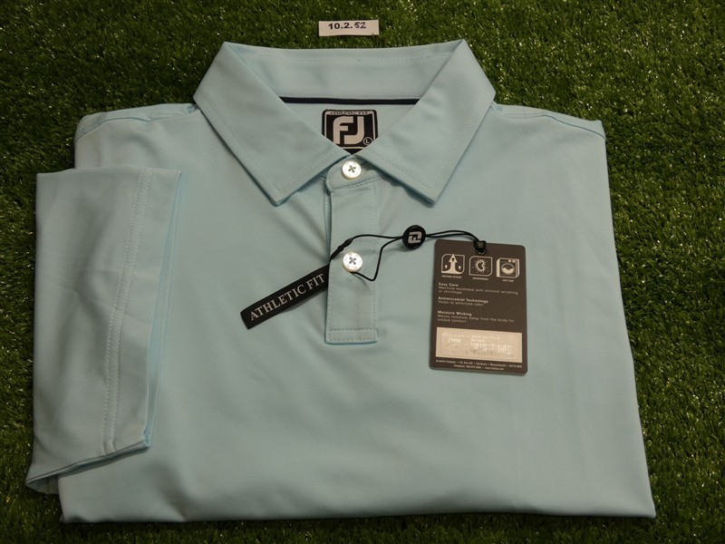 FootJoy Mens Athletic Fit Solid Lisle Polo Golf Shirt Sea Glass Blue Large 29690