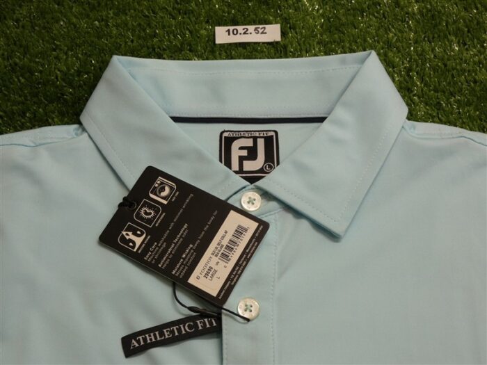 FootJoy Mens Athletic Fit Solid Lisle Polo Golf Shirt Sea Glass Blue Large 29690