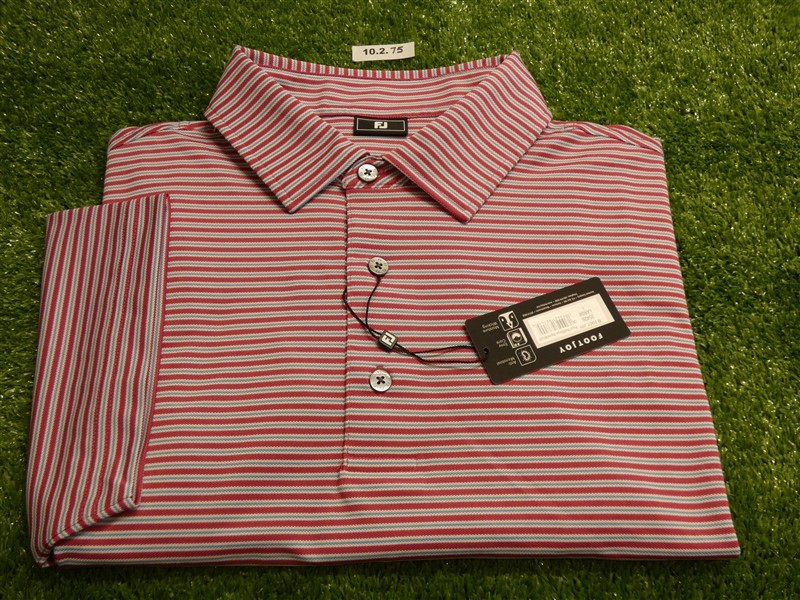 FootJoy Mens Multi-Stripe Pique Polo Golf Shirt Magenta/White/Blue Large 35426