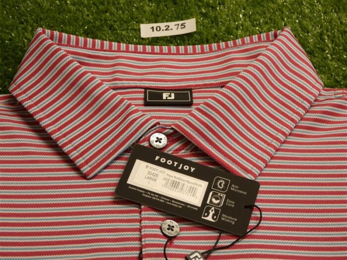 FootJoy Mens Multi-Stripe Pique Polo Golf Shirt Magenta/White/Blue Large 35426