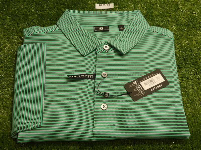 FootJoy Mens Athletic Fit Pique Polo Golf Shirt Green/Navy/White Large 32365