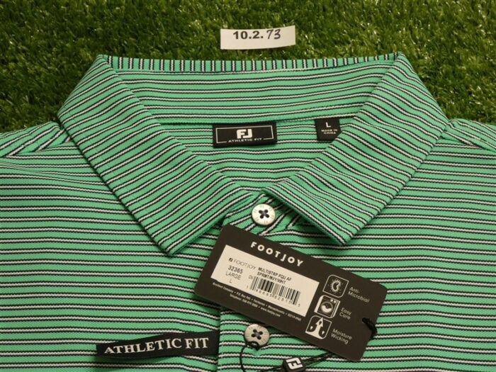 FootJoy Mens Athletic Fit Pique Polo Golf Shirt Green/Navy/White Large 32365