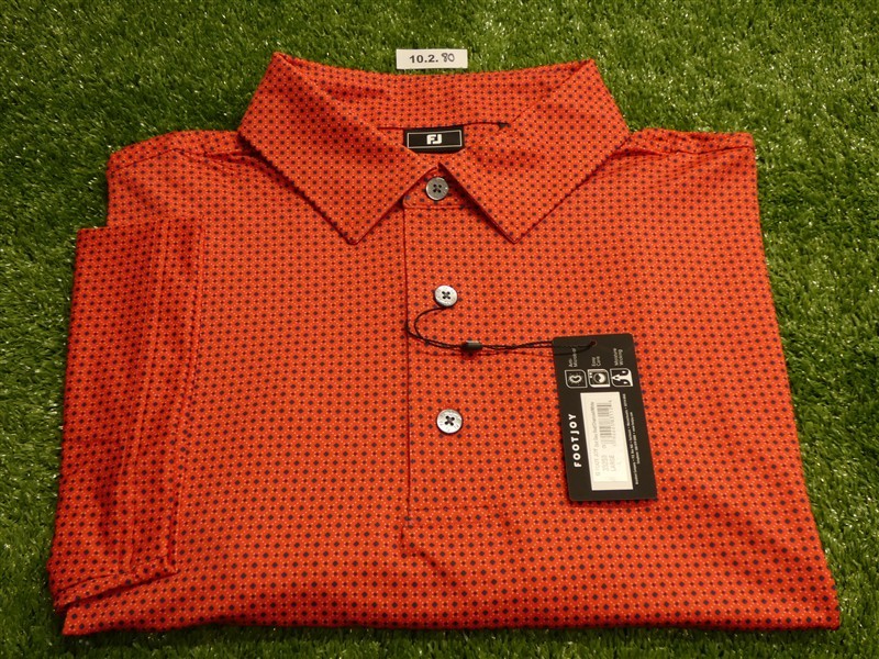 FootJoy Mens Dot Geo Lisle Polo Golf Shirt Red/Charcoal/White Large 33250