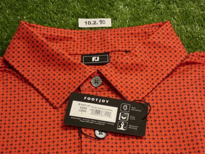 FootJoy Mens Dot Geo Lisle Polo Golf Shirt Red/Charcoal/White Large 33250