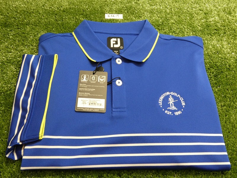 FootJoy Men’s Breton Stripe Pique Golf Shirt C.C. Logo Blue/White Large 28058