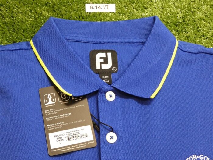 FootJoy Men’s Breton Stripe Pique Golf Shirt C.C. Logo Blue/White Large 28058