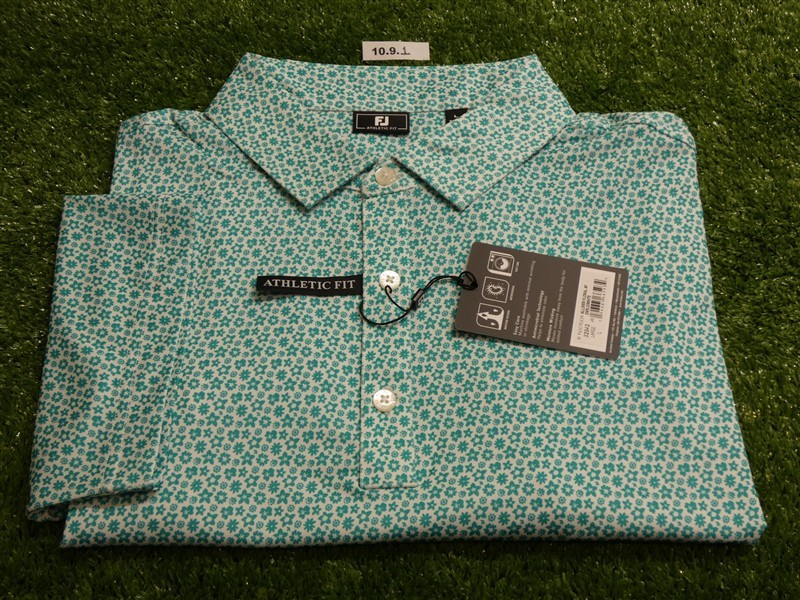 FootJoy Mens Athletic Fit Floral Lisle Polo Golf Shirt Emerald/White Large 32042