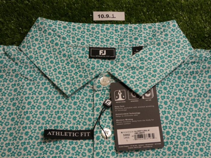 FootJoy Mens Athletic Fit Floral Lisle Polo Golf Shirt Emerald/White Large 32042
