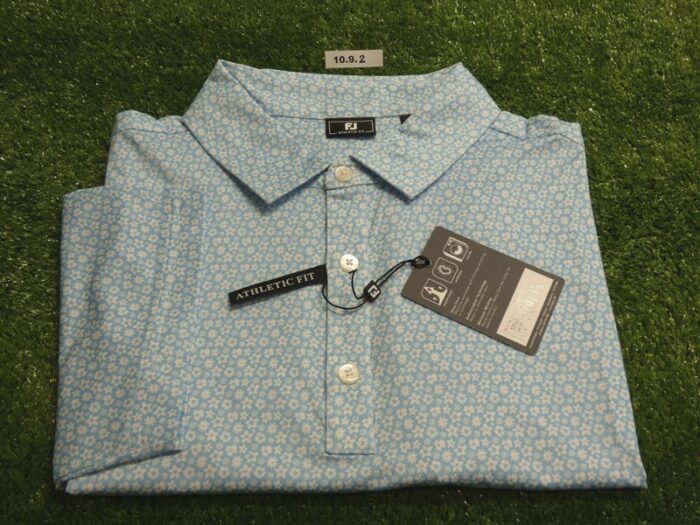 FootJoy Mens Athletic Fit Floral Lisle Polo Golf Shirt White/Sky Large 32033