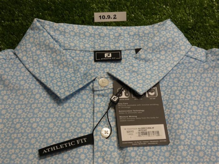 FootJoy Mens Athletic Fit Floral Lisle Polo Golf Shirt White/Sky Large 32033