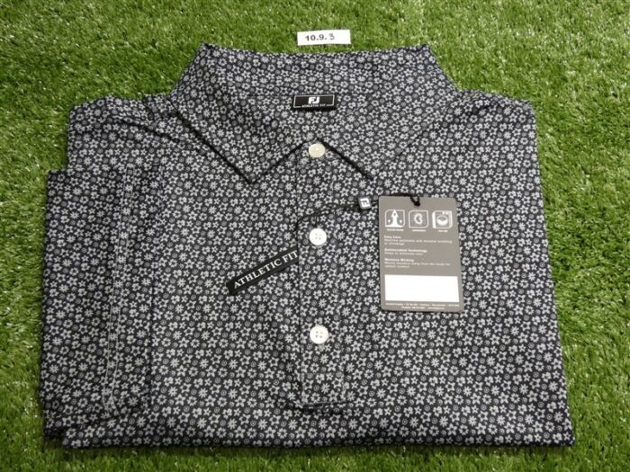 FootJoy Mens Athletic Fit Floral Lisle Polo Golf Shirt Grey/Black Large 32043