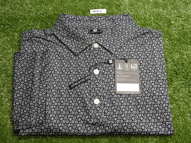 FootJoy Mens Athletic Fit Floral Lisle Polo Golf Shirt Grey/Black Large 32043