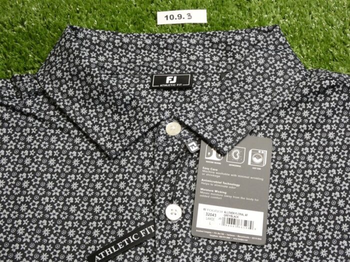 FootJoy Mens Athletic Fit Floral Lisle Polo Golf Shirt Grey/Black Large 32043