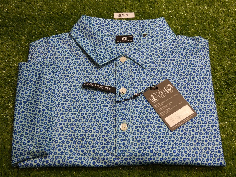 FootJoy Mens Athletic Fit Floral Lisle Polo Golf Shirt Blue/Aqua Large 32039
