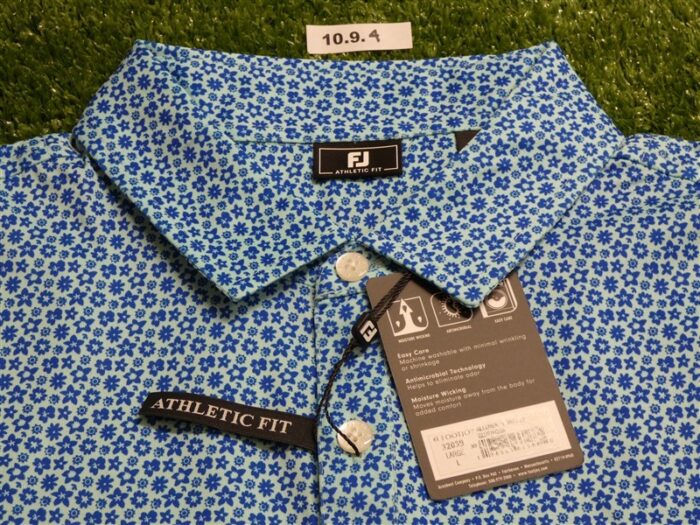 FootJoy Mens Athletic Fit Floral Lisle Polo Golf Shirt Blue/Aqua Large 32039