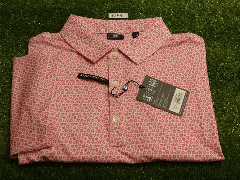 FootJoy Mens Athletic Fit Floral Lisle Polo Golf Shirt Rose/White X-Large 32038